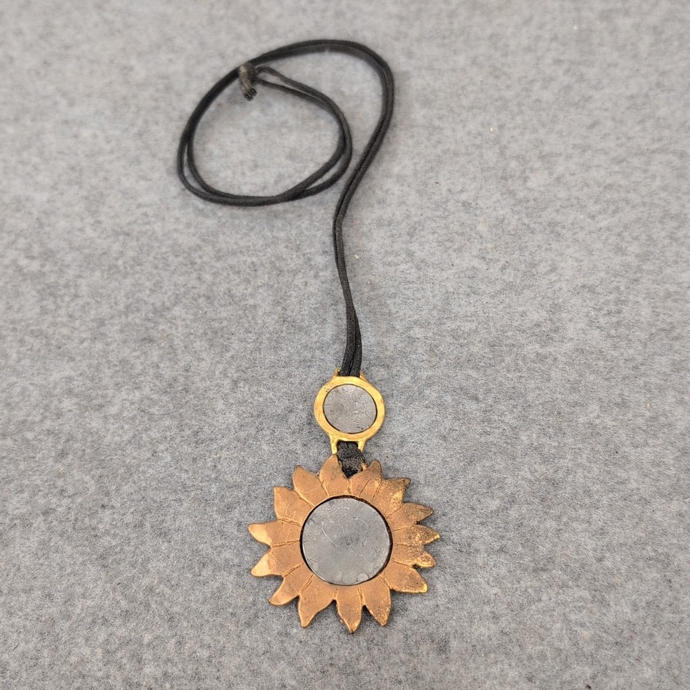 Sunflower Pendant Necklace‎ with Black Cord Boho Sun Charm - Picture 2 of 5